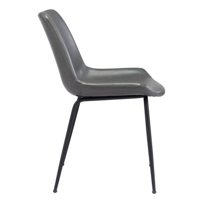 Set of Two Gray And Black Upholstered Faux Leather Dining Side Chairs HomeRoots