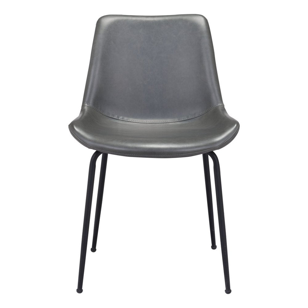 Set of Two Gray And Black Upholstered Faux Leather Dining Side Chairs HomeRoots