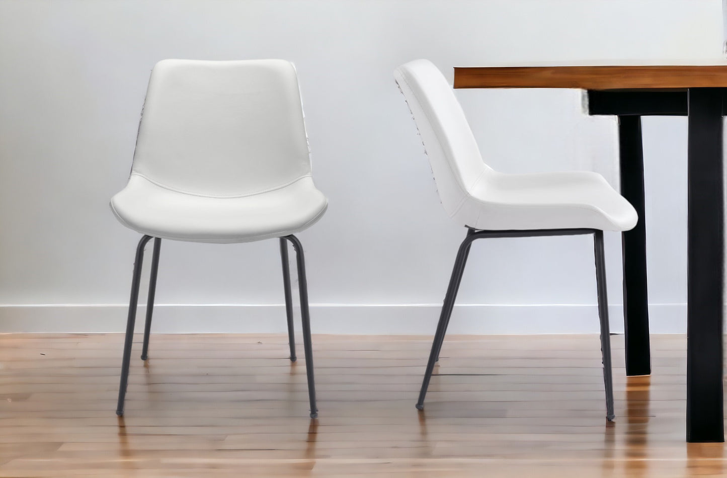 Set of Two White and Black Top Shelf Modern Rugged Dining Chairs