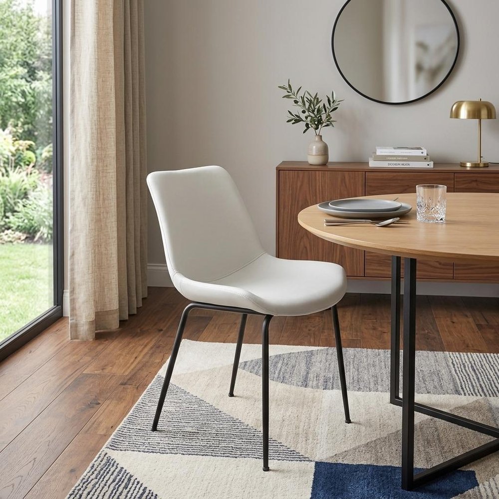 Set of Two White And Black Upholstered Faux Leather Dining Side Chairs HomeRoots