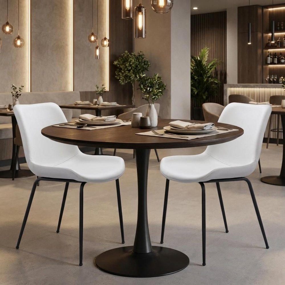 Set of Two White And Black Upholstered Faux Leather Dining Side Chairs HomeRoots