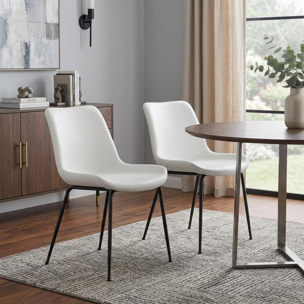 Set of Two White And Black Upholstered Faux Leather Dining Side Chairs HomeRoots
