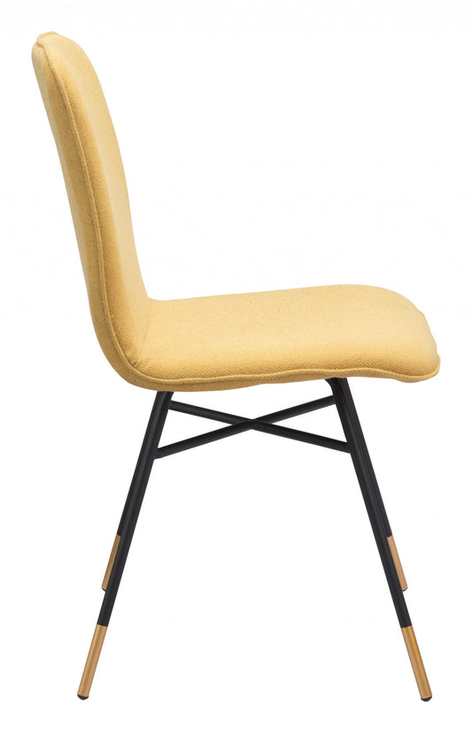 Set of Two Yellow and Black and Gold Upholstered Polyester Dining Side Chairs