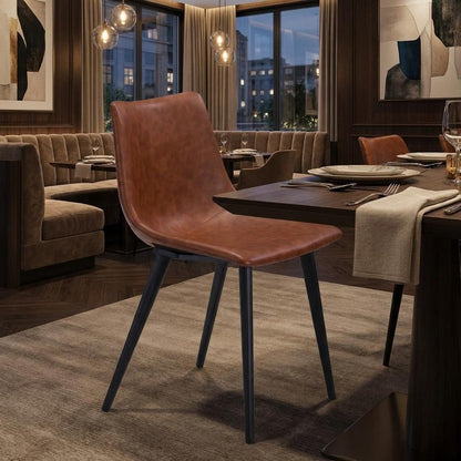 Set of Two Brown Vintage Look Faux Leather Slight Scoop Dining Chairs HomeRoots
