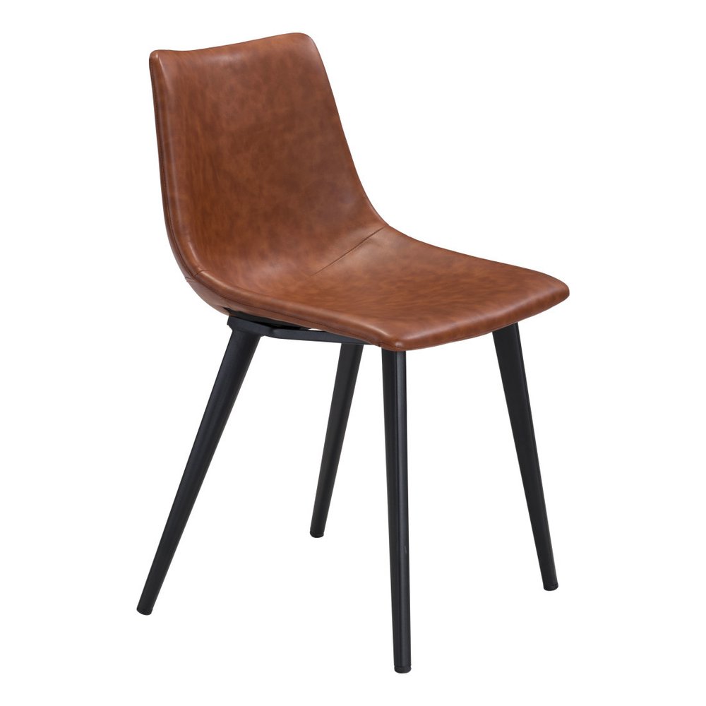 Set of Two Brown Vintage Look Faux Leather Slight Scoop Dining Chairs HomeRoots