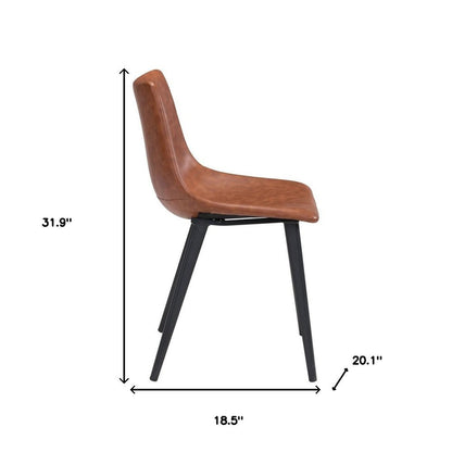 Set of Two Brown Vintage Look Faux Leather Slight Scoop Dining Chairs HomeRoots