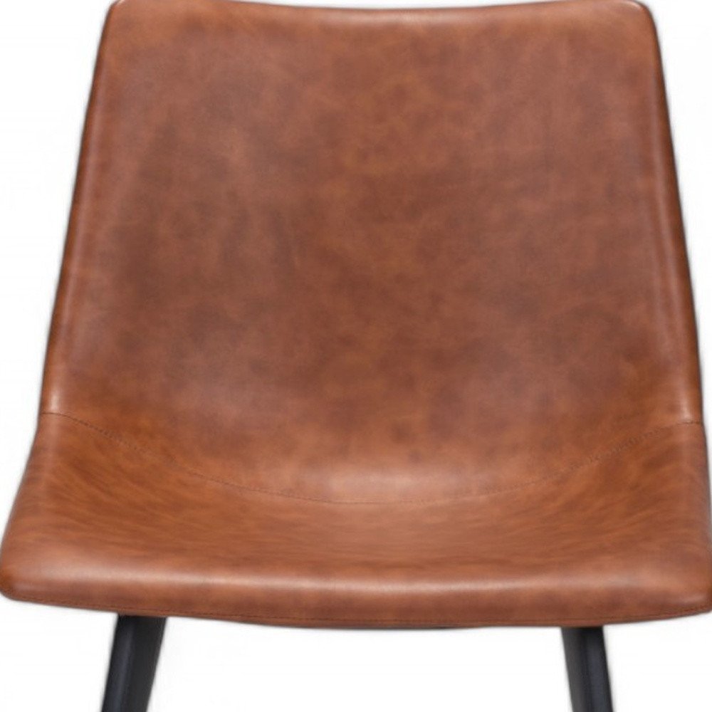Set of Two Brown Vintage Look Faux Leather Slight Scoop Dining Chairs HomeRoots