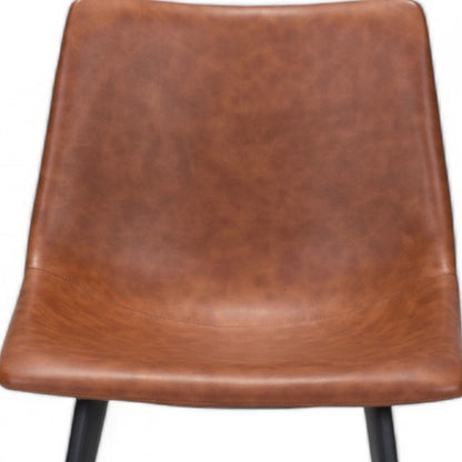 Set of Two Brown Vintage Look Faux Leather Slight Scoop Dining Chairs HomeRoots