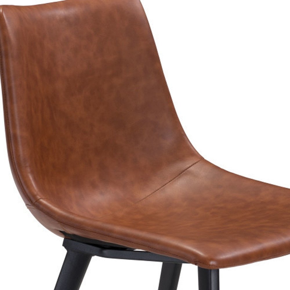 Set of Two Brown Vintage Look Faux Leather Slight Scoop Dining Chairs HomeRoots