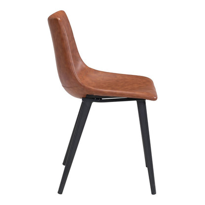 Set of Two Brown Vintage Look Faux Leather Slight Scoop Dining Chairs HomeRoots