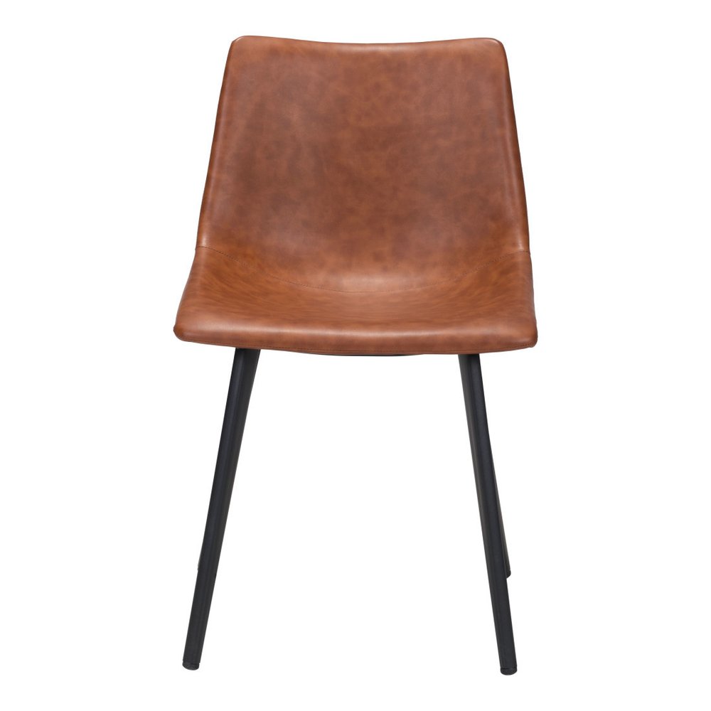 Set of Two Brown Vintage Look Faux Leather Slight Scoop Dining Chairs HomeRoots