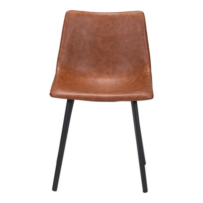 Set of Two Brown Vintage Look Faux Leather Slight Scoop Dining Chairs HomeRoots