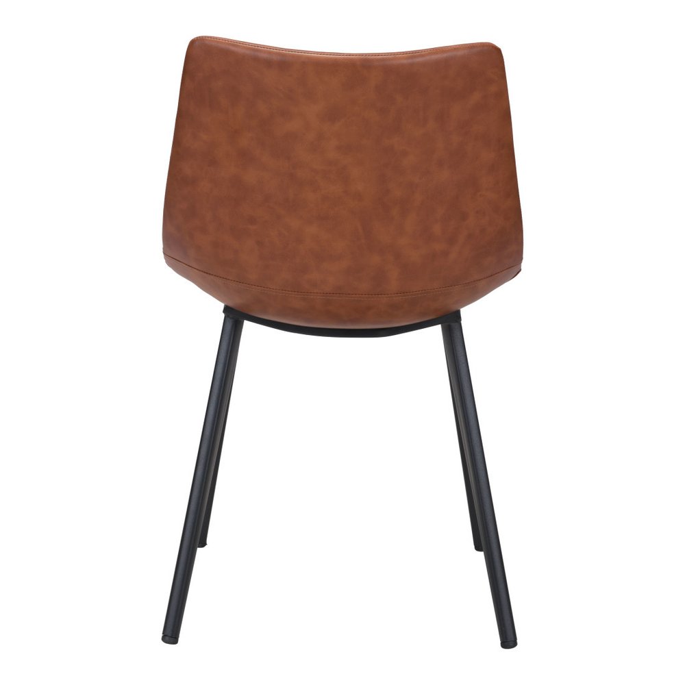 Set of Two Brown Vintage Look Faux Leather Slight Scoop Dining Chairs HomeRoots