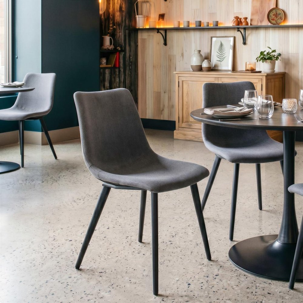 Set of Two Gray And Black Upholstered Fabric Dining Side Chairs HomeRoots