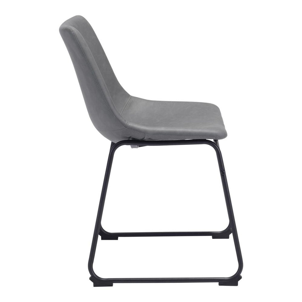 Set of Two Black Faux Leather And Steel Dining Side Chairs