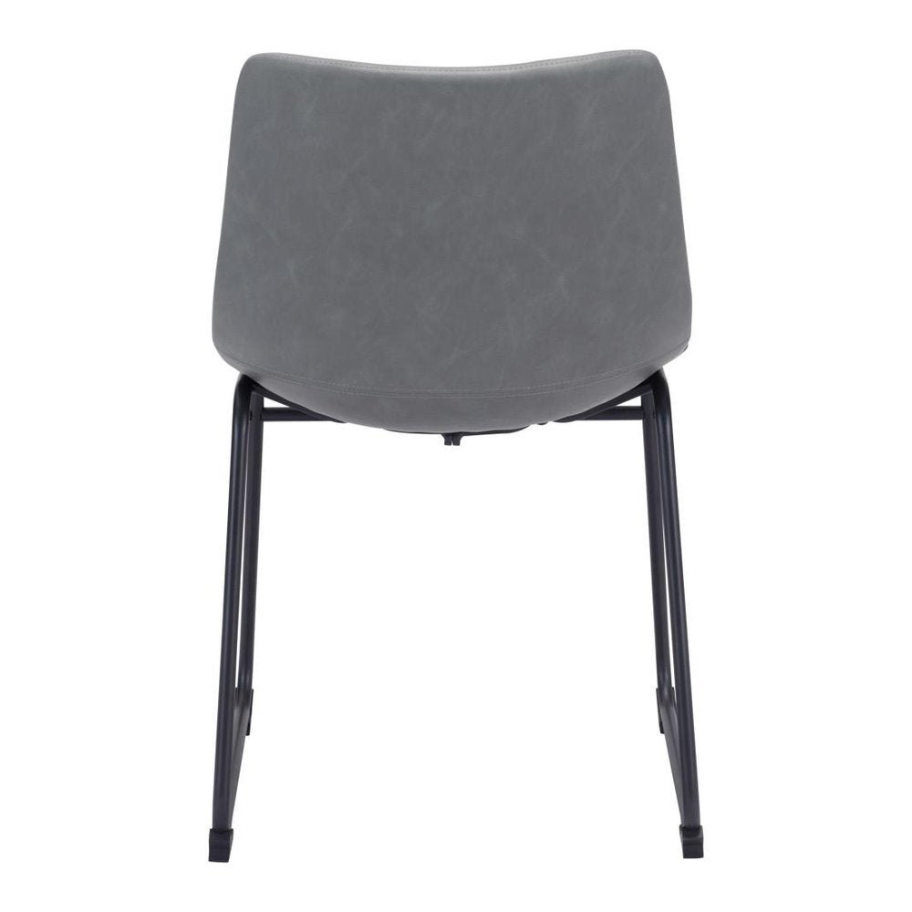 Set of Two Black Faux Leather And Steel Dining Side Chairs