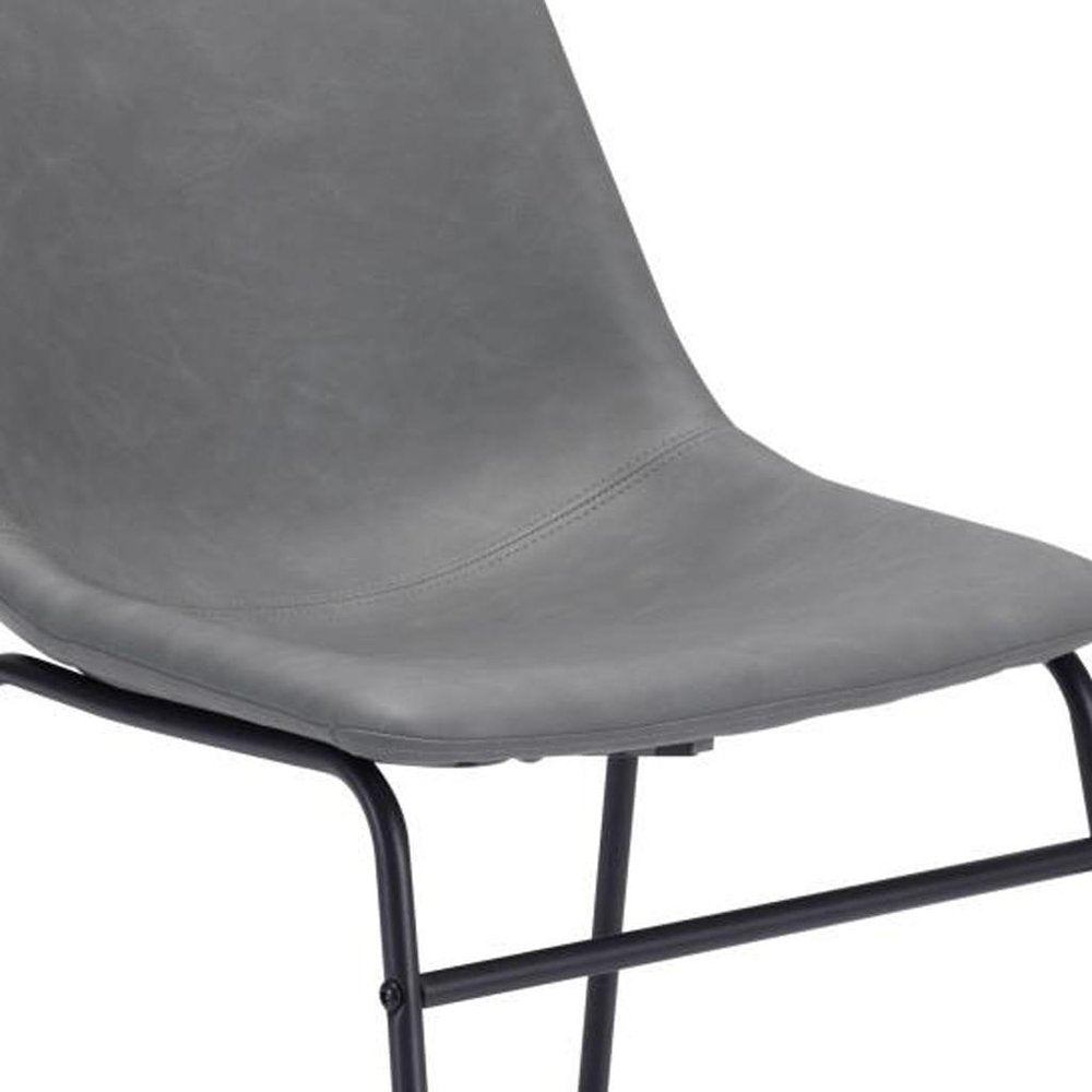 Set of Two Black Faux Leather And Steel Dining Side Chairs