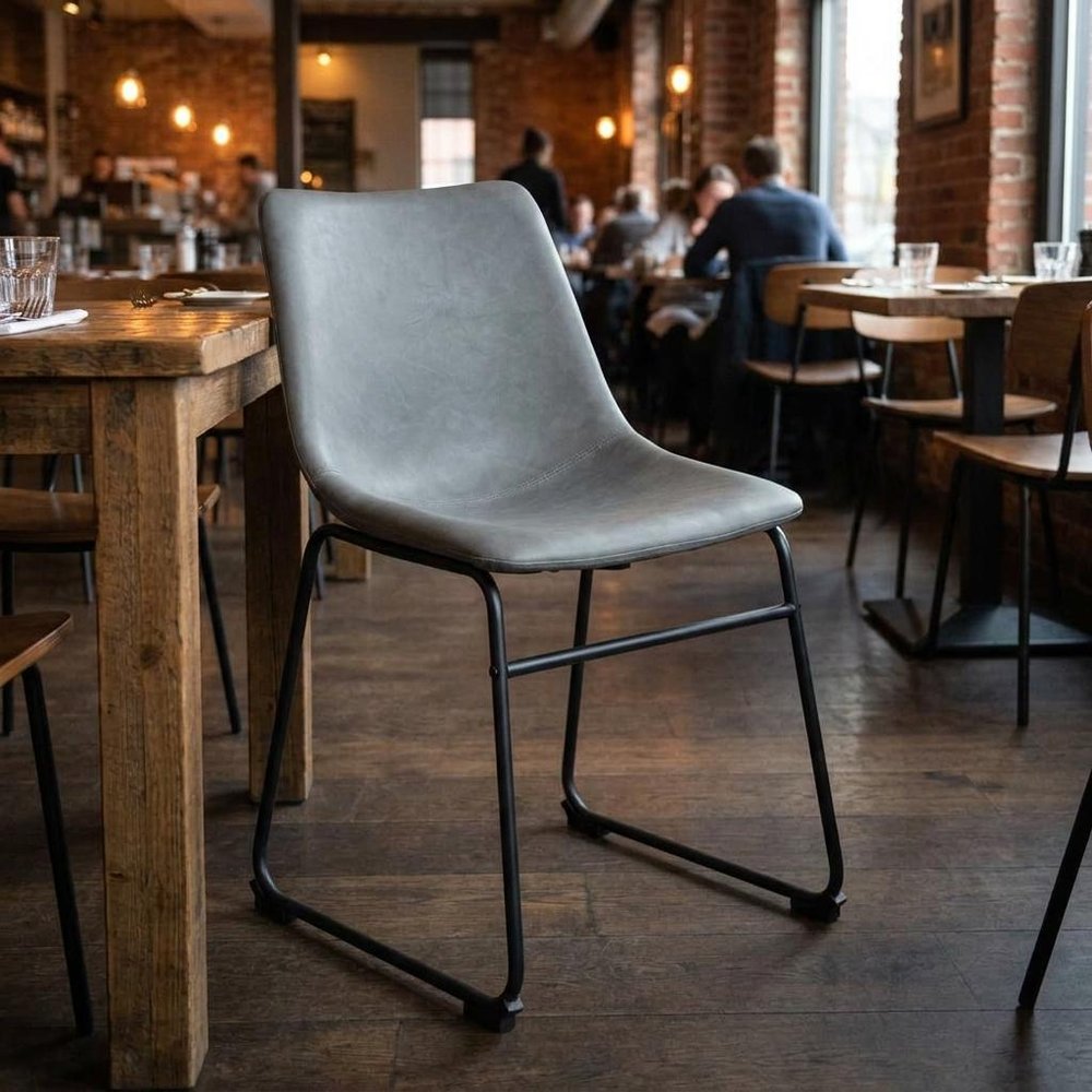 Set of Two Black Faux Leather And Steel Dining Side Chairs