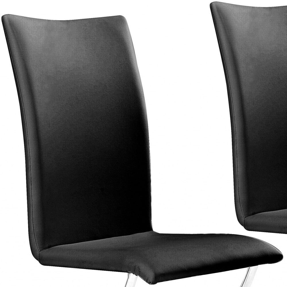 Set of Two Contempo Slim Black Faux Leather and Stainless Dining Chairs