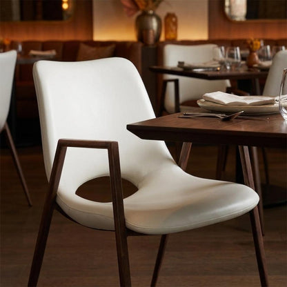 Set of Two White and Brown Upholstered Faux Leather Open Back Dining Arm Chairs HomeRoots