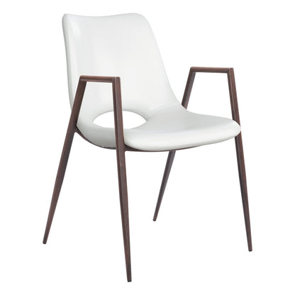 Set of Two White and Brown Upholstered Faux Leather Open Back Dining Arm Chairs HomeRoots