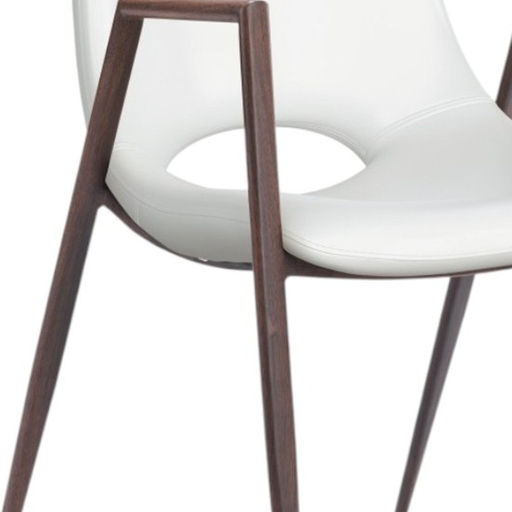 Set of Two White and Brown Upholstered Faux Leather Open Back Dining Arm Chairs HomeRoots