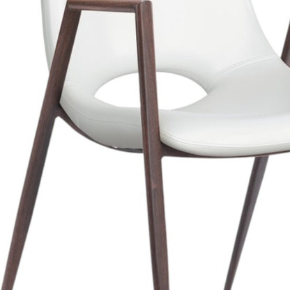 Set of Two White and Brown Upholstered Faux Leather Open Back Dining Arm Chairs HomeRoots