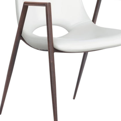 Set of Two White and Brown Upholstered Faux Leather Open Back Dining Arm Chairs HomeRoots