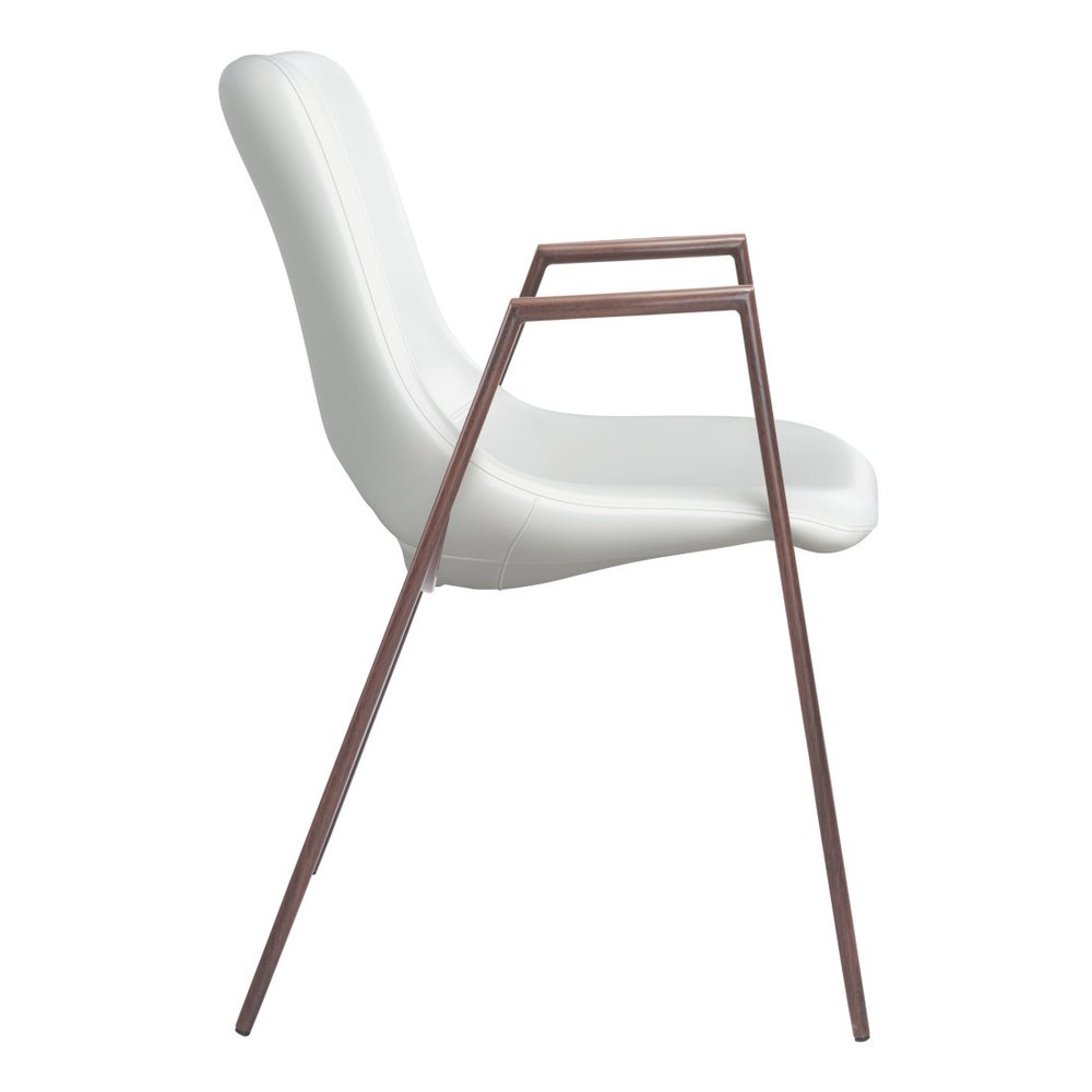 Set of Two White and Brown Upholstered Faux Leather Open Back Dining Arm Chairs HomeRoots