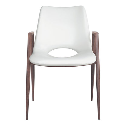 Set of Two White and Brown Upholstered Faux Leather Open Back Dining Arm Chairs HomeRoots