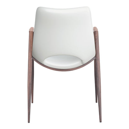 Set of Two White and Brown Upholstered Faux Leather Open Back Dining Arm Chairs HomeRoots