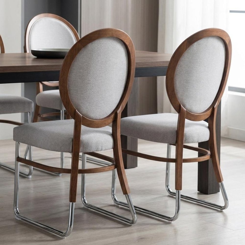 Set of Two Gray And Brown Upholstered Fabric King Louis Back Dining Side Chairs HomeRoots