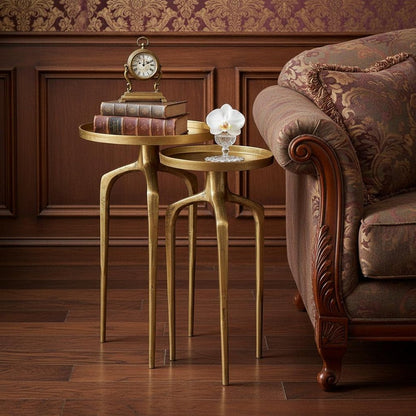 Set of Two Antiqued Gold and Gold Distressed Aluminum Nested Tables HomeRoots