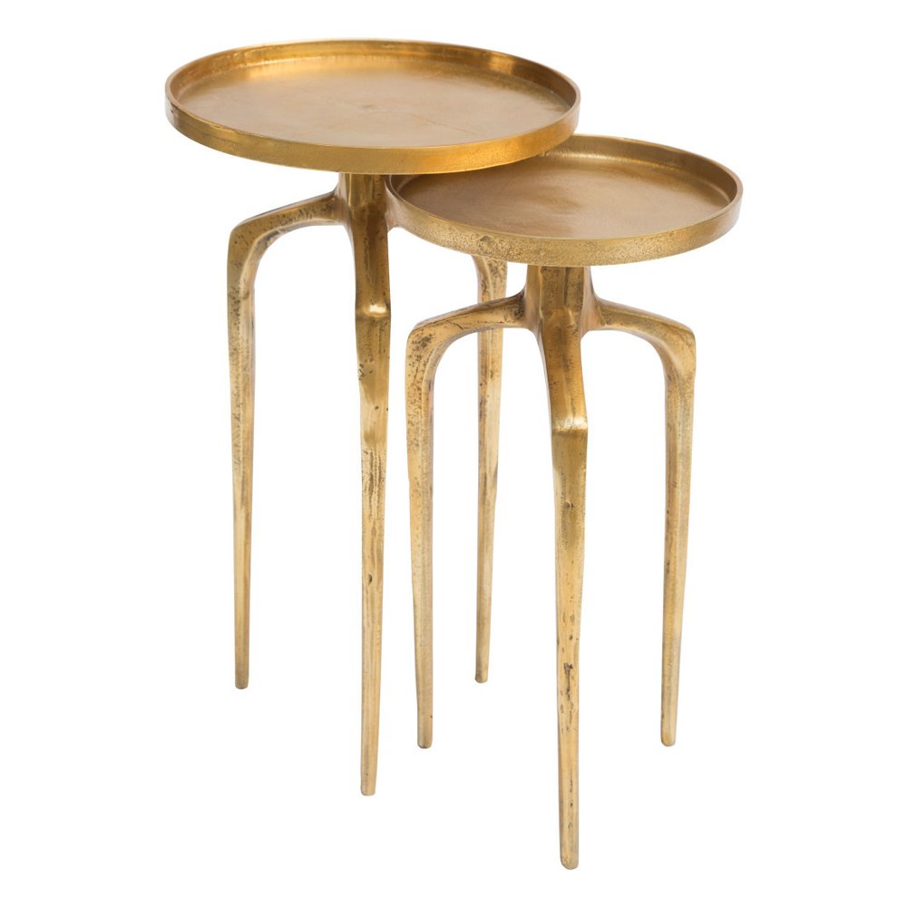 Set of Two Antiqued Gold and Gold Distressed Aluminum Nested Tables HomeRoots