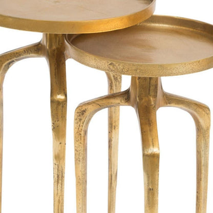 Set of Two Antiqued Gold and Gold Distressed Aluminum Nested Tables HomeRoots
