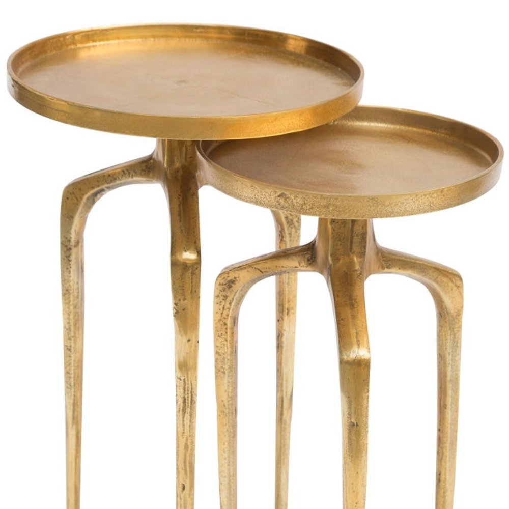 Set of Two Antiqued Gold and Gold Distressed Aluminum Nested Tables HomeRoots