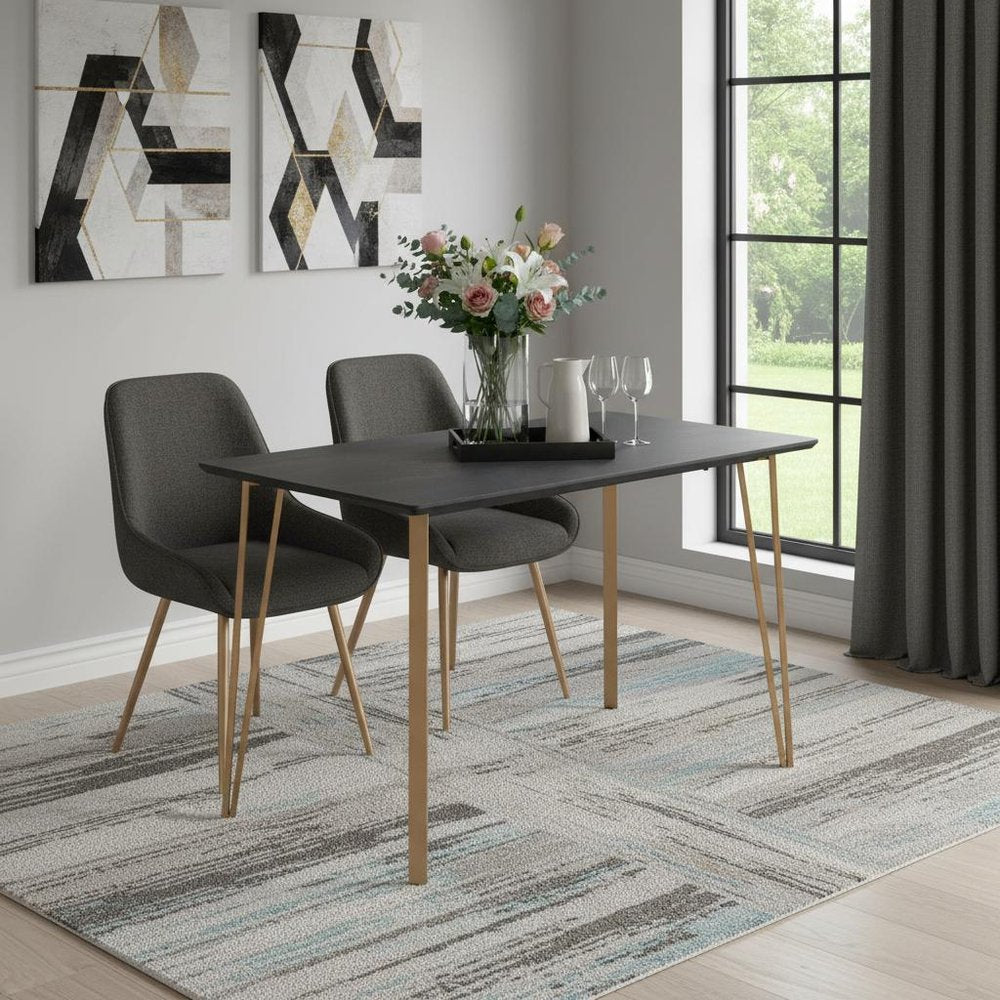 55" Black And Gold Wood And Steel Counter Height Dining Table — view 4