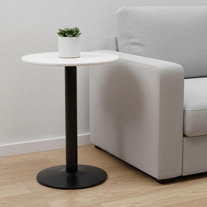 30" White and Black Wood and Steel Round Pedestal End Table HomeRoots