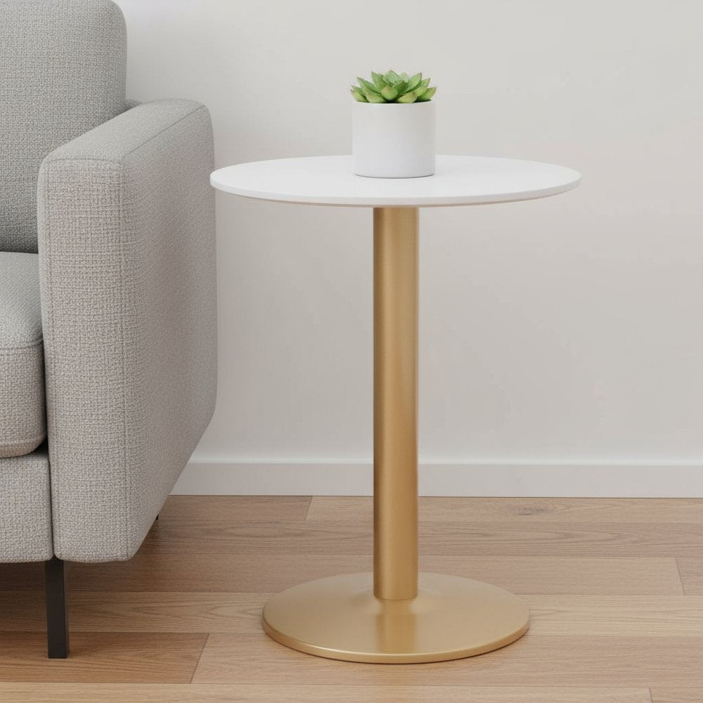 30" White and Gold Wood and Steel Pedestal End Table HomeRoots