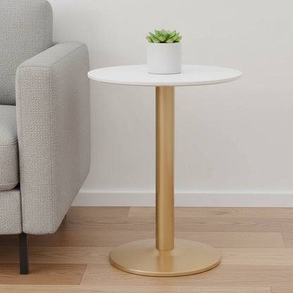 30" White and Gold Wood and Steel Pedestal End Table HomeRoots