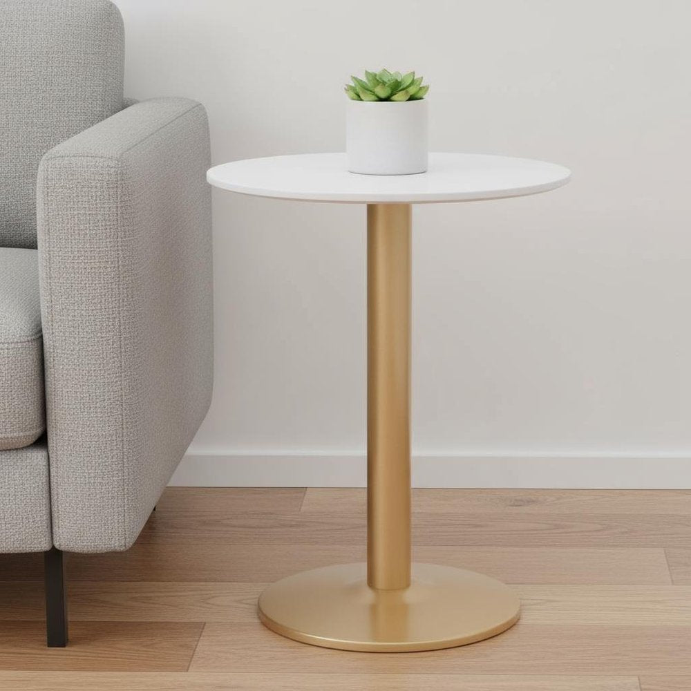 30" White and Gold Wood and Steel Pedestal End Table HomeRoots