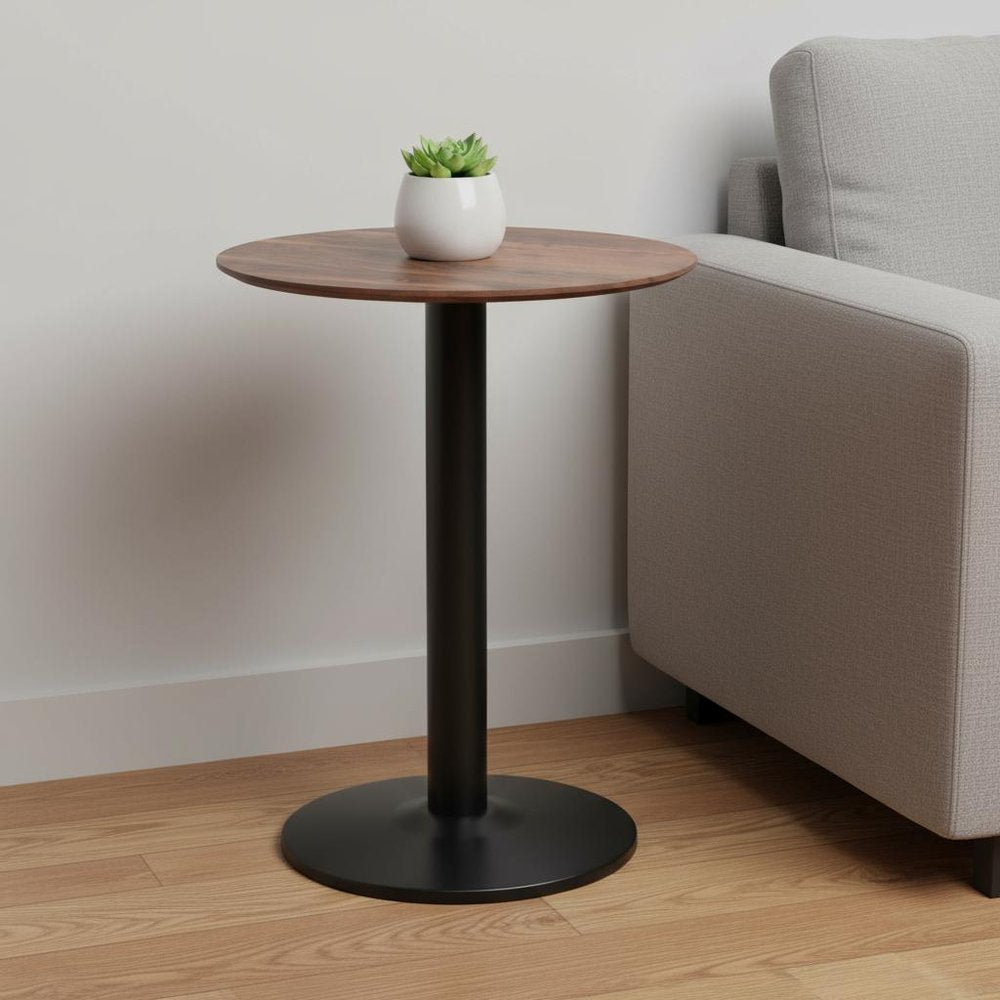 30" Black and Brown Wood and Steel Pedestal End Table HomeRoots