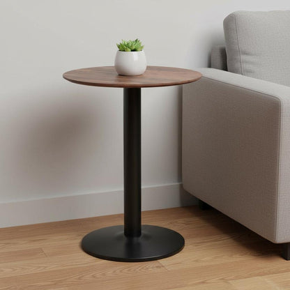 30" Black and Brown Wood and Steel Pedestal End Table HomeRoots
