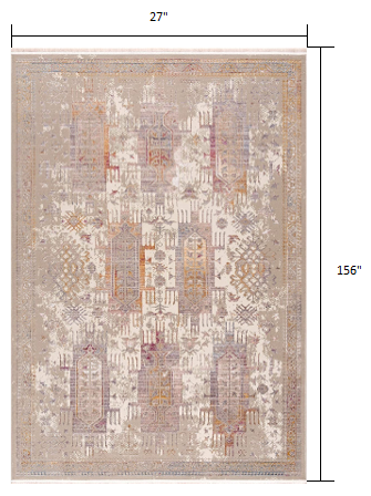 2’ x 10’ Beige Faded Tribal Motifs Runner Rug