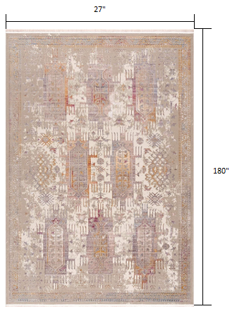 2’ x 10’ Beige Faded Tribal Motifs Runner Rug