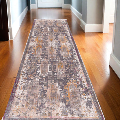 10' Runner Gray and Ivory Oriental Power Loom Runner Rug - 26.0" (L) x 144.0" (W) x 0.32" (H)