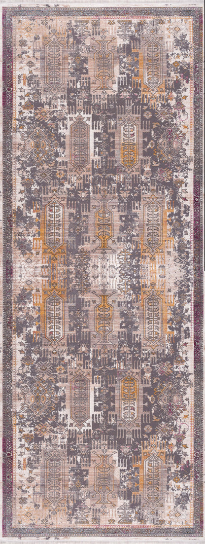 2’ x 10’ Gray Faded Tribal Motifs Runner Rug