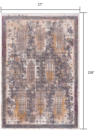 2’ x 10’ Gray Faded Tribal Motifs Runner Rug