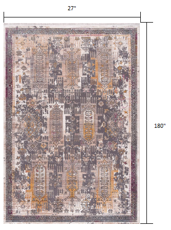 2’ x 10’ Gray Faded Tribal Motifs Runner Rug