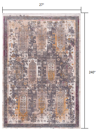 2’ x 10’ Gray Faded Tribal Motifs Runner Rug